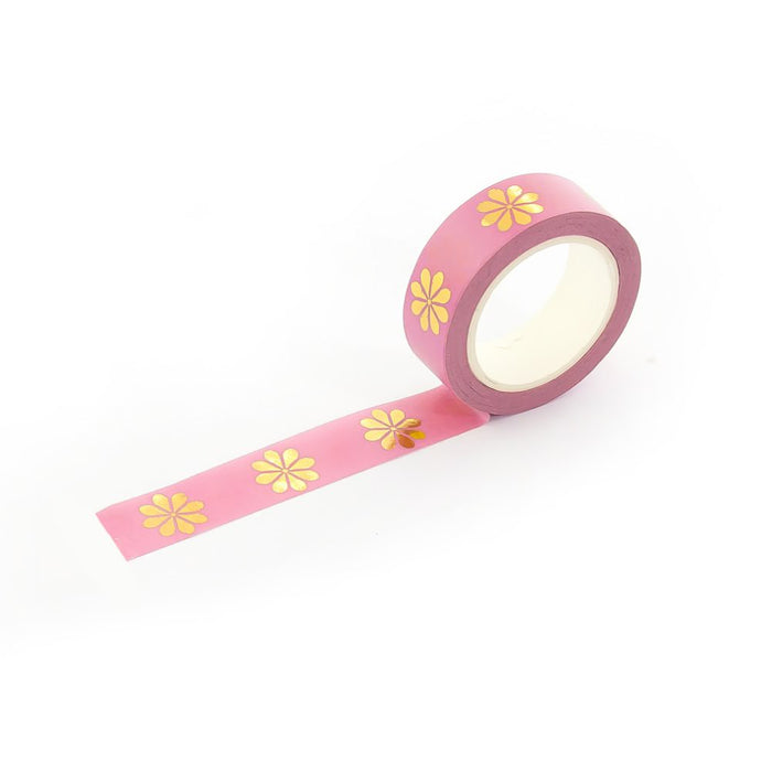 Washi Tape Dekobänder Scrapbooking selbstklebend - rosa Goldblumen