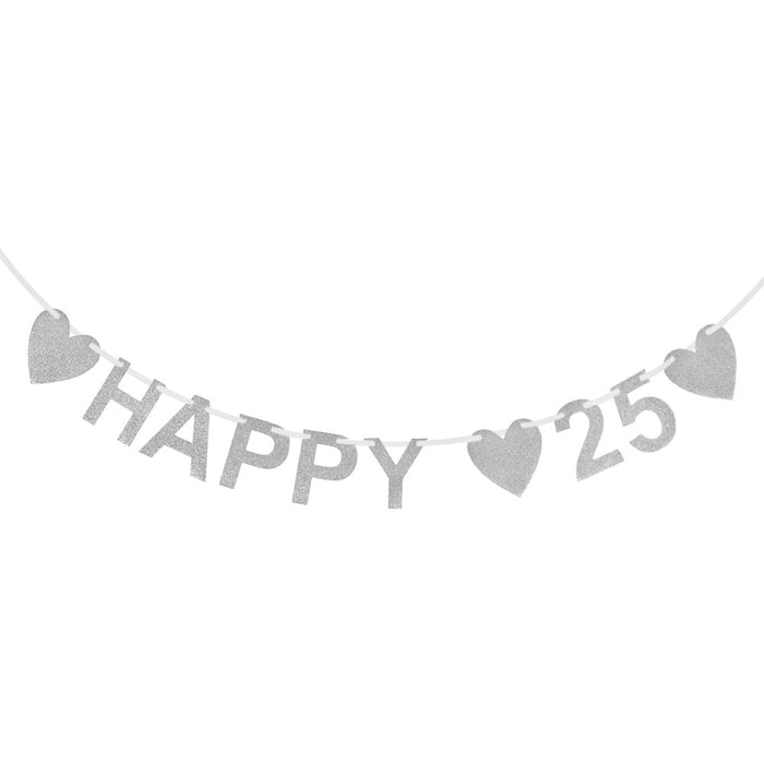 Happy 25 Girlande Banner Geburtstag Jubiläum Silberhochzeit Silberne Hochzeit Birthday - silber