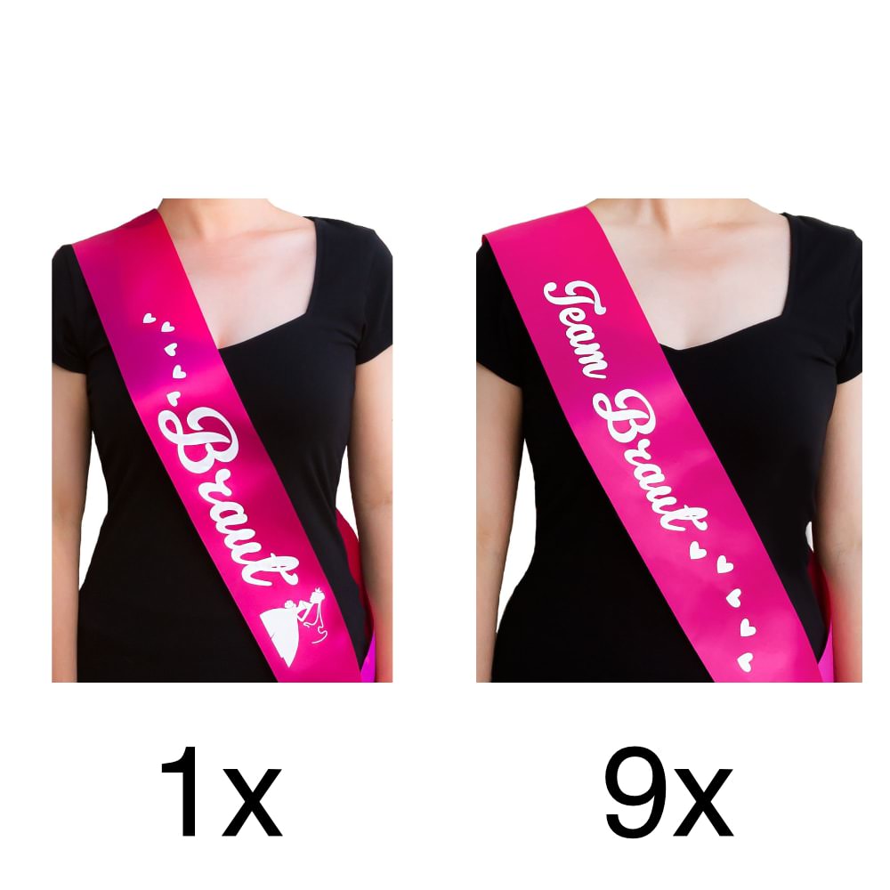 Oblique Unique Braut & Team Braut Schärpen Set – Pink Mit Herzen, Für JGA & Hochzeit | 7 Schärpen Inkl. Braut-Schärpe