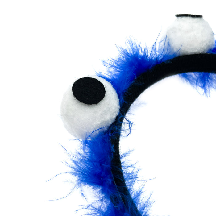 Haarreifen Monster mit blauen Federn und Augen Haarreif für Fasching Karneval Kinder Geburtstag