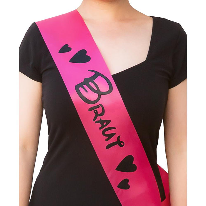 Schärpe Braut + Braut Crew Set JGA Hen Party Bride to be Herzen pink