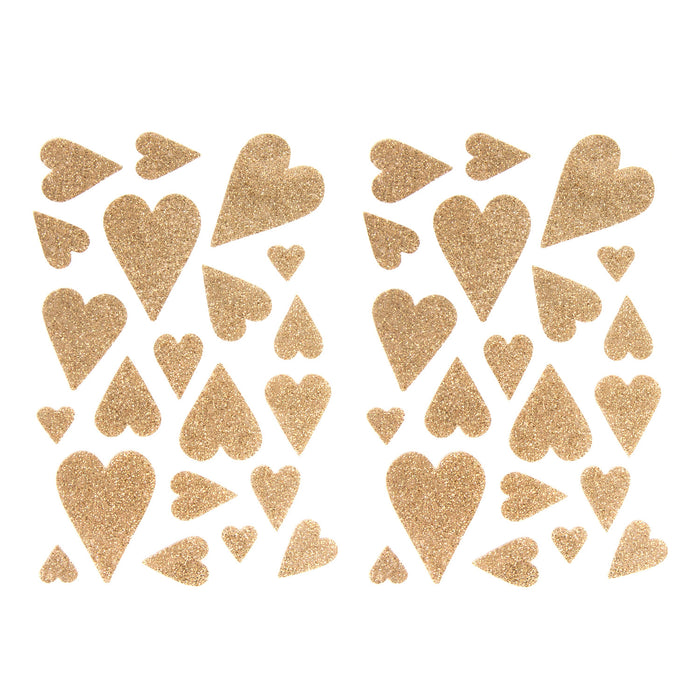 42 Herz Aufkleber Herzen Sticker Set mit Glitzer Scrapbooking Geburtstag Valentinstag - champagner