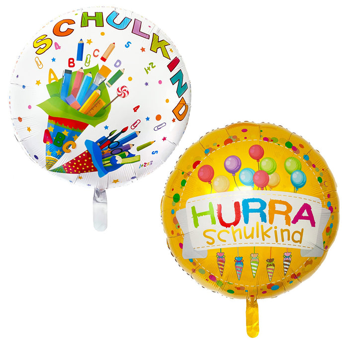 Schuleinführung Schulanfang Einschulung Deko Set - 1x Folien Ballon Hurra Schulkind und 1x Schulkind