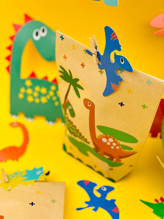 Dino Party Kinder Geburtstag Deko Set - Girlande + Temporäre Tattoos + Geschenktüten - für Jungs