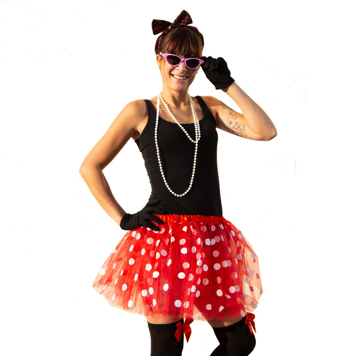 Tutu Tütü Damen Rock rot weiß Gepunktet Kostüm Accessoire Fasching Karneval