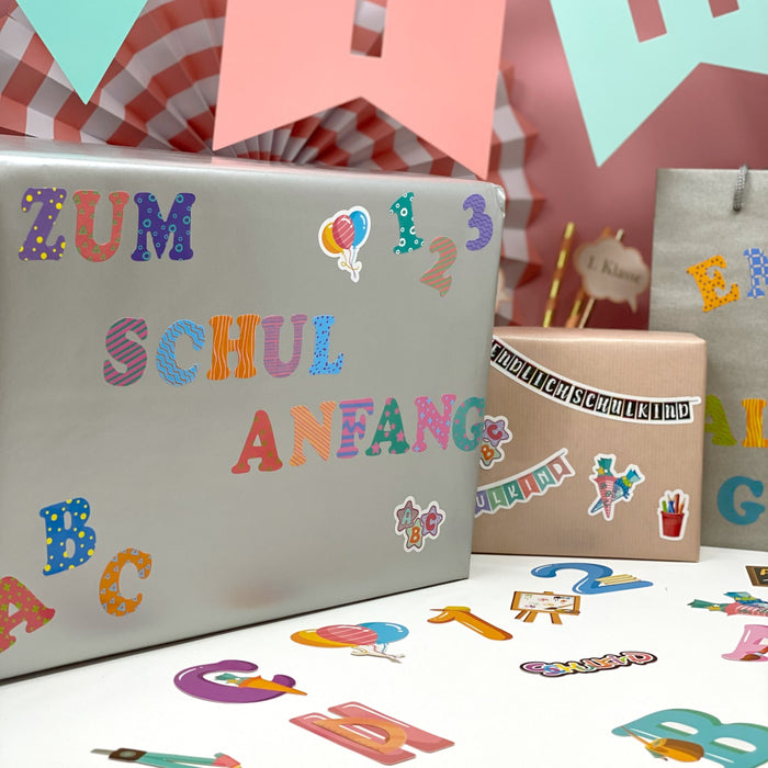 ABC 123 Buchstaben Zahlen Sticker Set 59 Aufkleber für Schuleinführung Einschulung Basteln - bunt