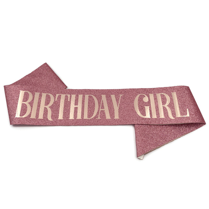 Schärpe Birthday Girl mit Glitzereffekt für Geburtstag Feier Party Accessoire Damen Frauen roségold