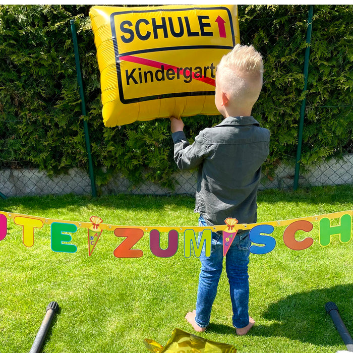 Schuleinführung Schulanfang Einschulung Deko Set - Alles Gute zum Schulanfang Girlande + Schule und Stern Luftballons