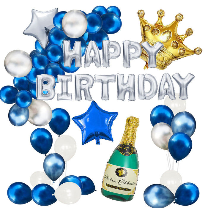 Happy Birthday Geburtstag Deko Set - Champagner Flasche Krone Happy Birthday Folienballon Girlande uvm.