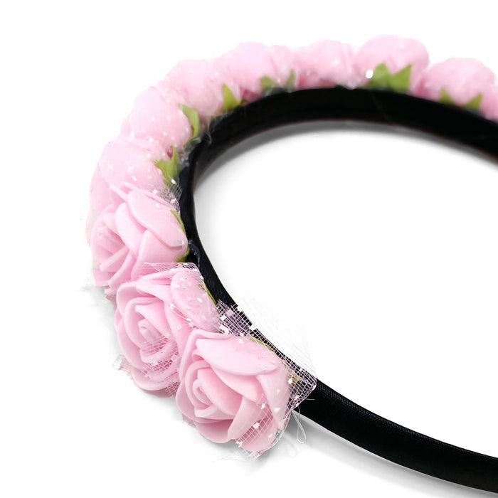 Rosen Haarreifen Blumen Haarreif Braut JGA Hochzeit Fasching Karneval Damen Kopfschmuck - rosa