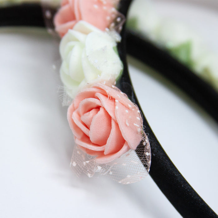 Rosen Haarreifen Blumen Haarreif Braut JGA Hochzeit Fasching Karneval Damen Kopfschmuck - rosa weiß