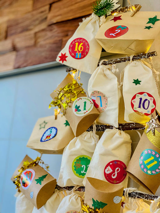 24 Adventskalender Sticker Zahlen Aufkleber Weihnachten Basteln Weihnachtsdeko - bunt