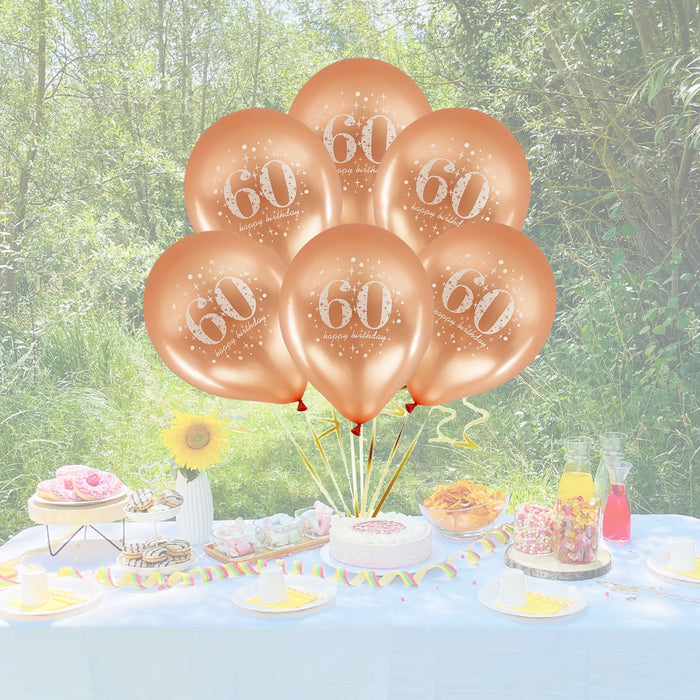 Luftballons Set 60. Geburtstag in Roségold – 6 Ballons mit „60“ & „Happy Birthday“, 25-30 cm – Perfekte Deko für Party, Feier & Hängedeko