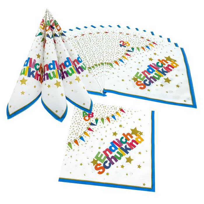 Schuleinführung Schulanfang Einschulung Deko Set - Girlanden + Pappboxen + Pappteller + Pappbecher + Servietten + Tischläufer + Sticker