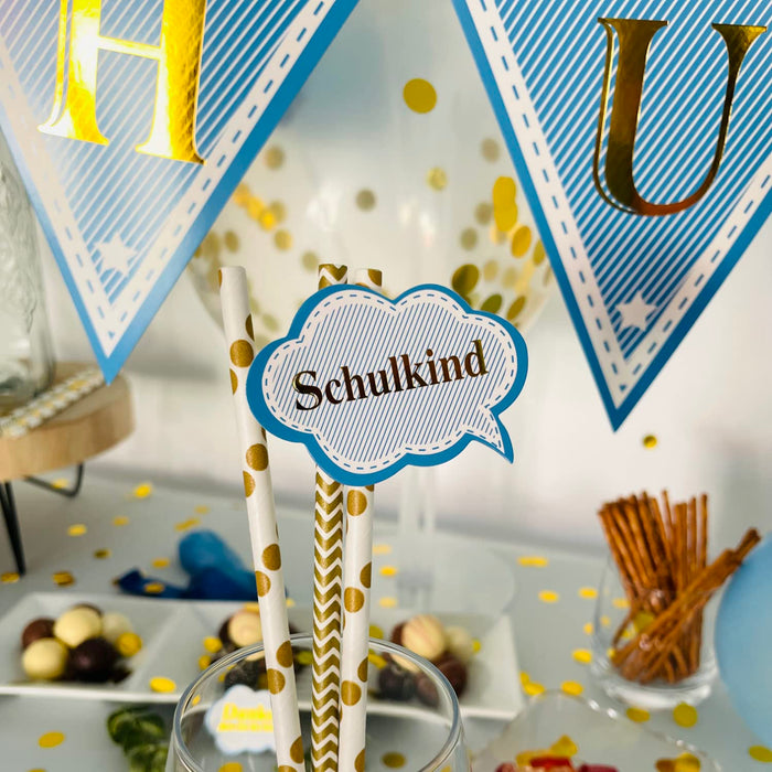 Schuleinführung Schulanfang Einschulung Deko Set - Schulkind Folienballon + 2 Girlanden + 2 Konfetti Sets