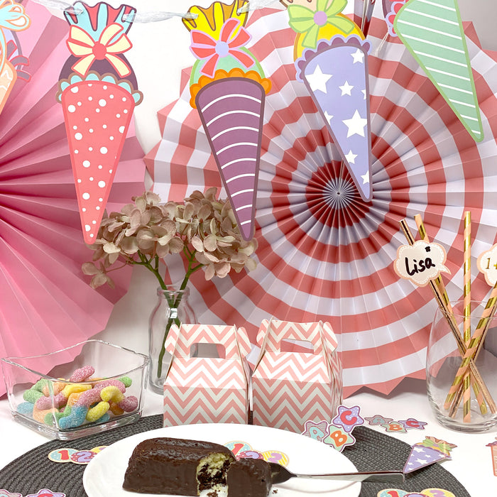 Schuleinführung Schulanfang Einschulung Deko Set - Schulkind Folienballon + 2 Girlanden + Zuckertüten Konfetti + 123 ABC Konfetti