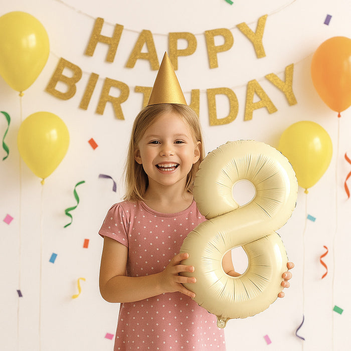 1x Folien Luftballon mit Zahl 8 für Geburtstag Jubiläum Party Deko Ballon - creme