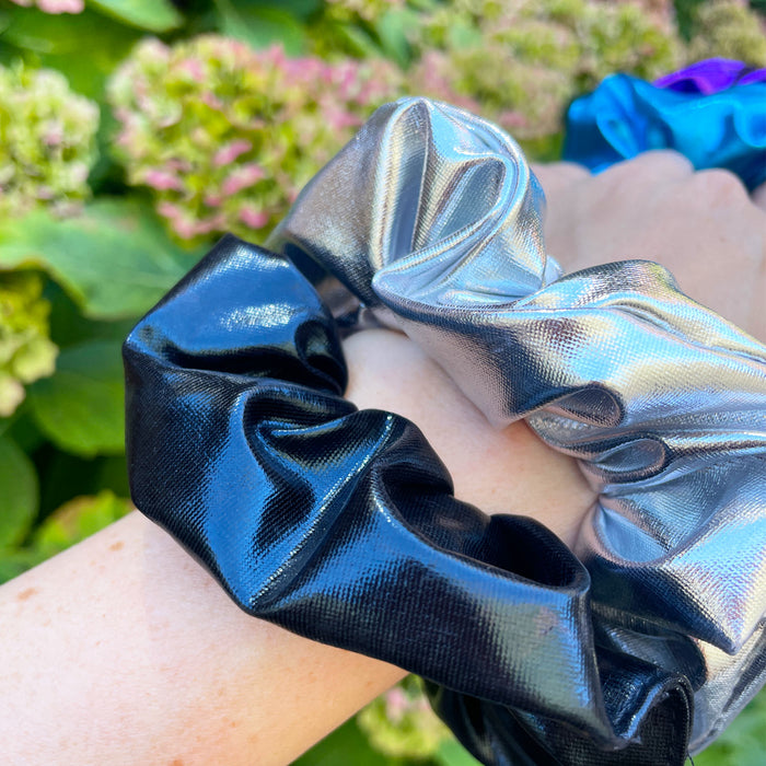 Scrunchie Haargummi Zopfgummi Haarband für Mädchen Damen 80er Jahre 80s Motto Kostüm Party - silber