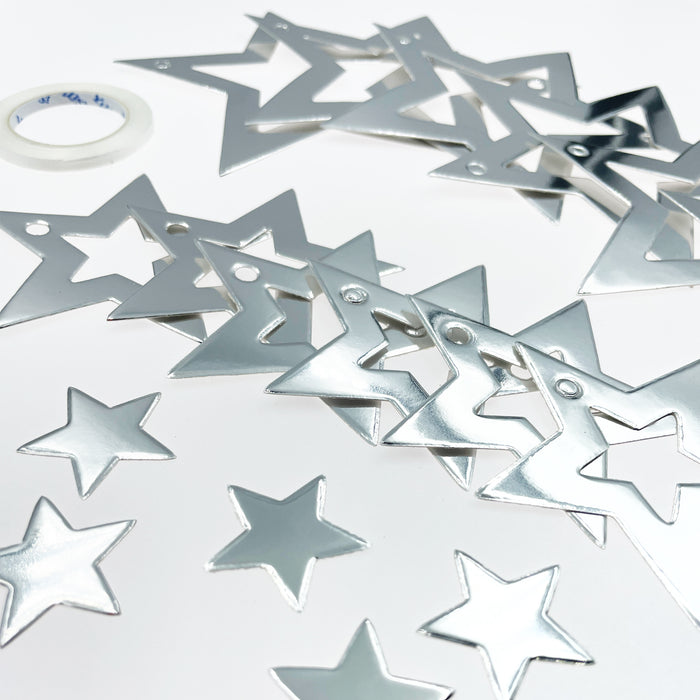 Stern Girlande Banner mit Sternen Geburtstag Party Weihnachten Baby Shower Deko - silber