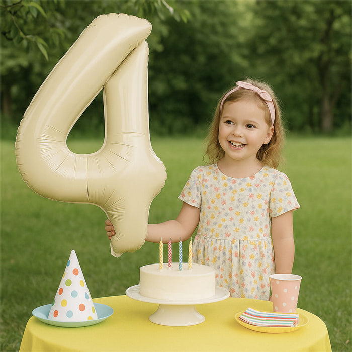 1x Folien Luftballon mit Zahl 4 für Geburtstag Jubiläum Party Deko Ballon - creme