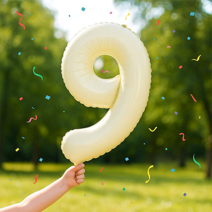 1x Folien Luftballon mit Zahl 9 für Geburtstag Jubiläum Party Deko Ballon - creme