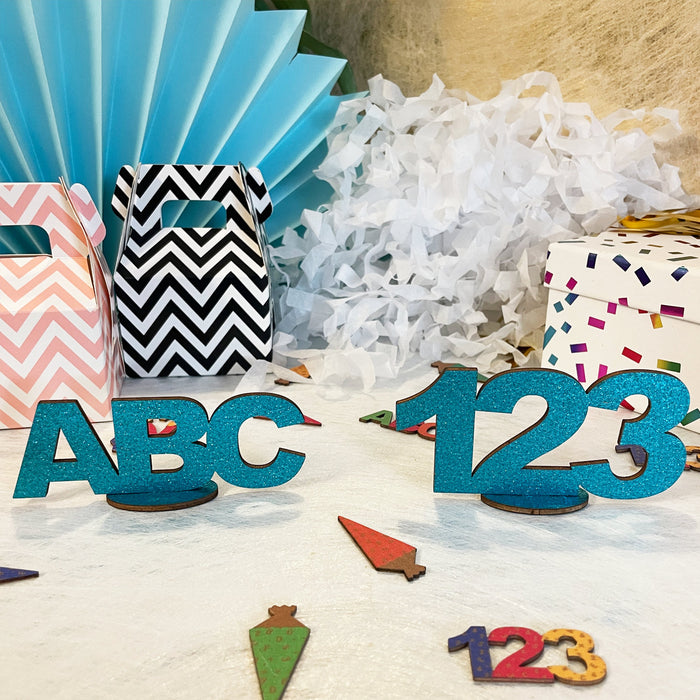 123 ABC Aufsteller Holz Tischdeko für Schuleinführung Einschulung Deko Junge Mädchen - türkis