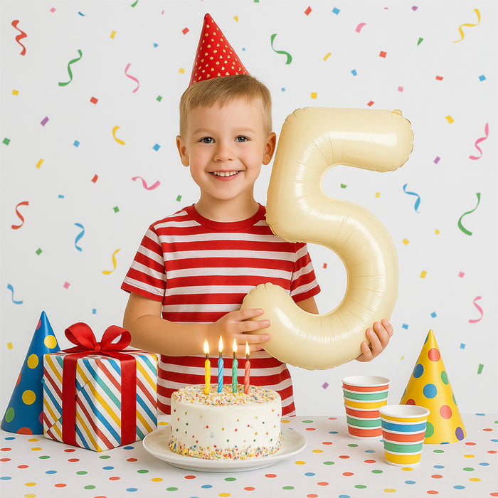 1x Folien Luftballon mit Zahl 5 für Geburtstag Jubiläum Party Deko Ballon - creme