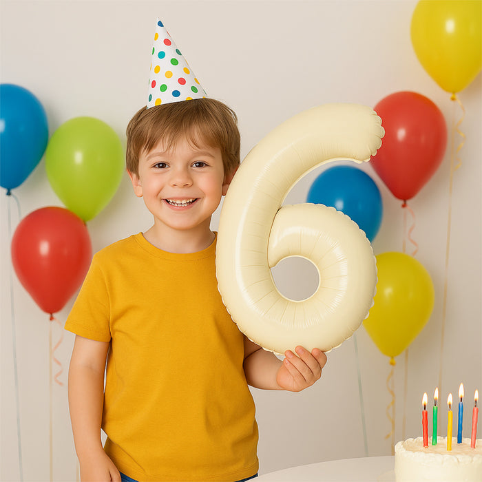 1x Folien Luftballon mit Zahl 6 für Geburtstag Jubiläum Party Deko Ballon - creme