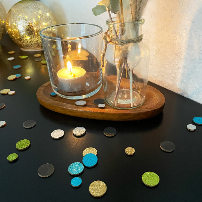 Holz Konfetti Rund Streudeko Tisch Deko für Silvester Weihnachten Geburtstag Fasching Motto Party - gold