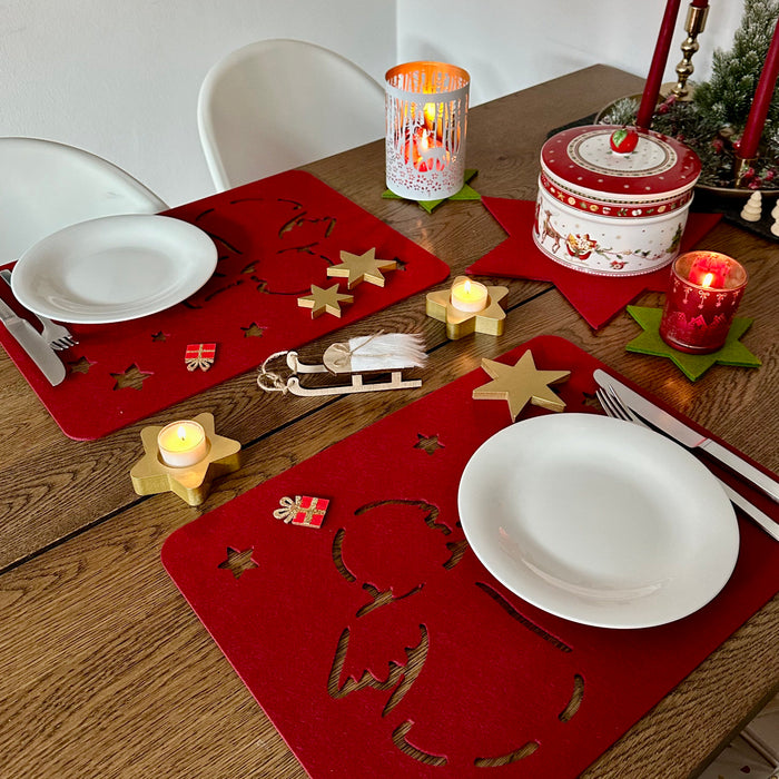 4 Filz Untersetzer Sterne Glasuntersetzer Weihnachtsdeko Tischdeko Ø 35cm - weinrot