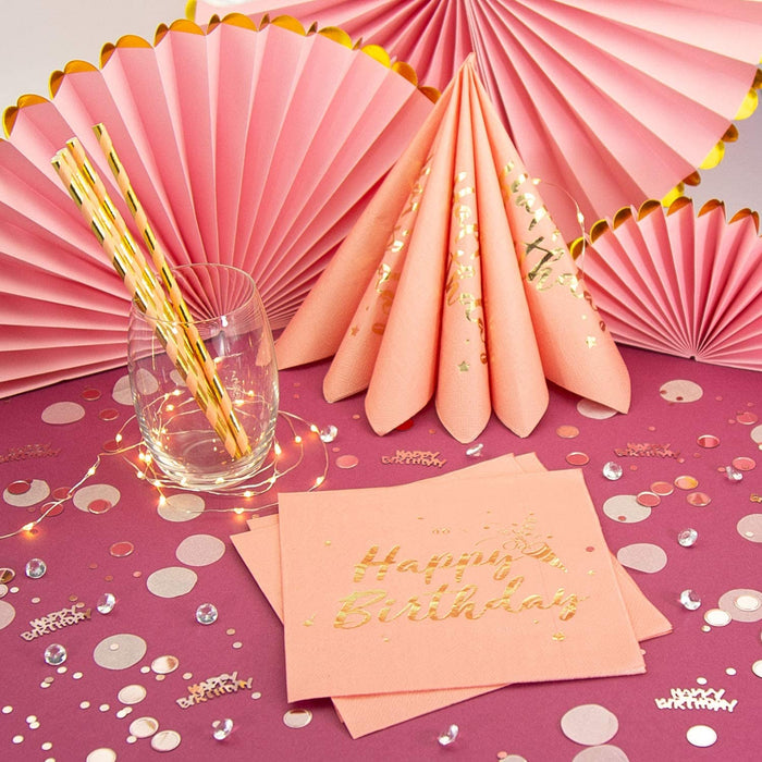 Konfetti Set Happy Birthday + Punkte für Geburtstag Jubiläum über 2500 Stück Tisch Deko Streudeko - roségold