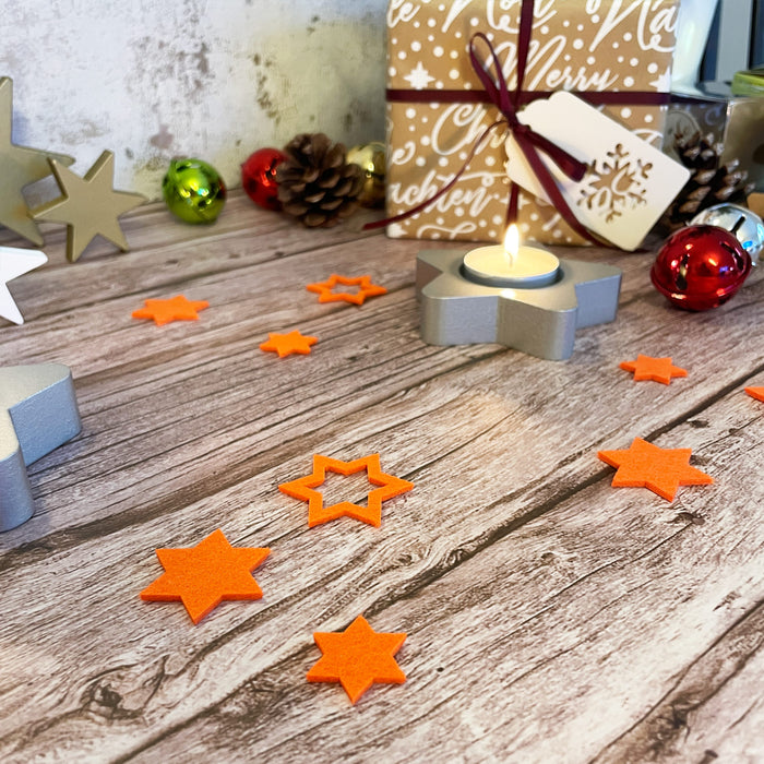 24 Filz Sterne Weihnachtsdeko Tischdeko für Weihnachten 3 Motive - orange