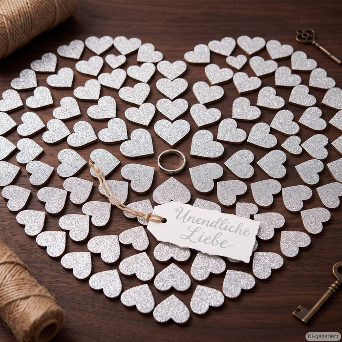 25 Holz Herzen silber Glitzer Konfetti Holzdeko Tischdeko Streudeko für JGA Hochzeit Valentinstag Party zum Basteln