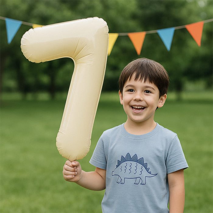 1x Folien Luftballon mit Zahl 7 für Geburtstag Jubiläum Party Deko Ballon - creme
