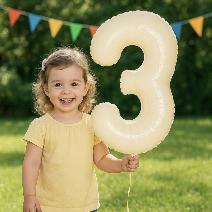 1x Folien Luftballon mit Zahl 3 für Geburtstag Jubiläum Party Deko Ballon - creme