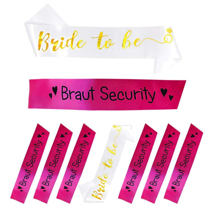 Schärpe Bride to be + Braut Security Set JGA Hen Party weiß pink