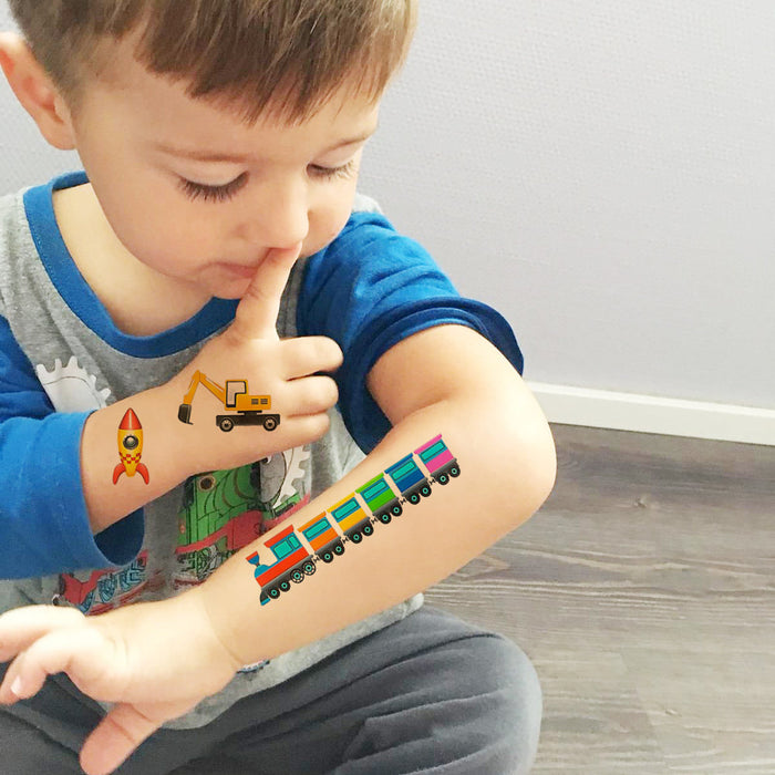 36 Temporäre Klebetattoos Kinder Tattoo Set - Auto Bagger Traktor Mix