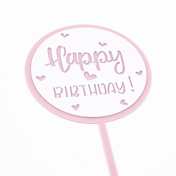 Torten Topper Kuchen Muffin Cupcake Aufsatz Happy Birthday Kinder Geburtstag Jubliäum Deko - rosa