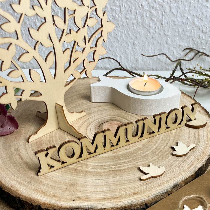 Schriftzug Kommunion aus Holz 2er Set als Tischdeko für Kommunion Deko Dekoration Junge Mädchen - natur