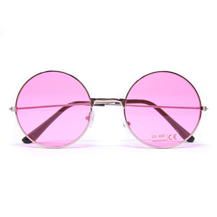 Hippie Brille rund Retro Sonnenbrille Herren Damen 60er 70er Jahre Party Fasching Karneval - rosa