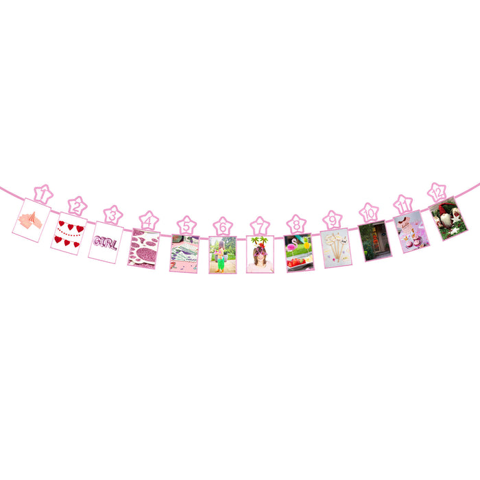 Monatsgirlande 12 Monate + Sterne Baby Girlande Babyshower Mädchen Geburtstag Geschenk - rosa