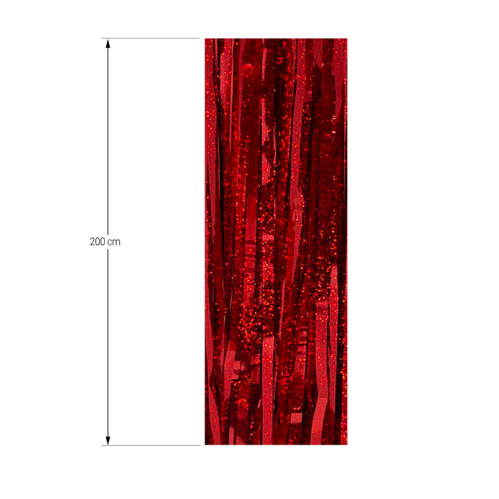 Lametta Vorhang 99x200 cm Deko für Weihnachten Silvester Geburtstag Deko Fasching Karneval - irisierend rot