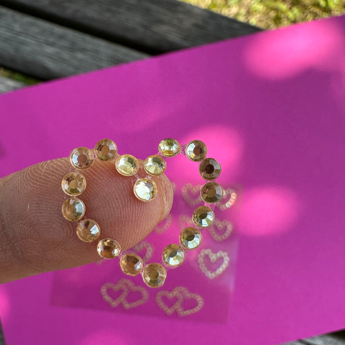 16 Herz Sticker Strass Steine Aufkleber Hochzeit JGA Valentinstag Deko - champagner