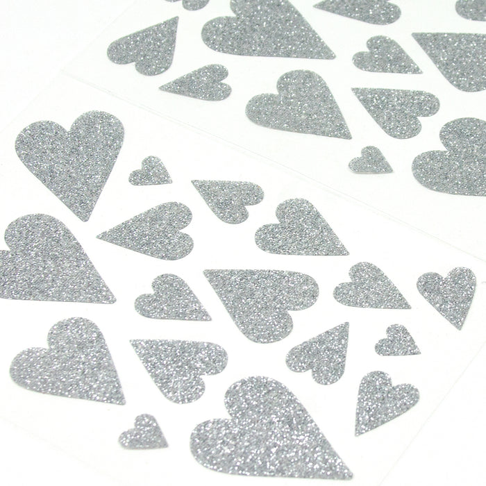 42 Herz Aufkleber Herzen Sticker Set mit Glitzer Scrapbooking Geburtstag Valentinstag - silber