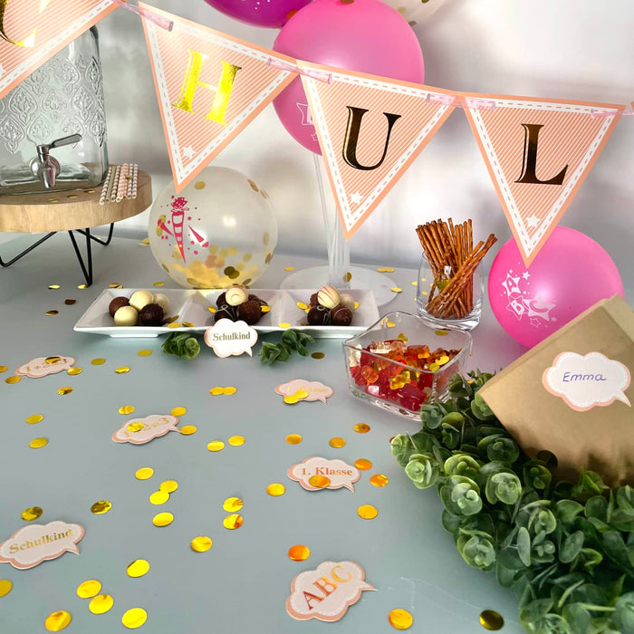 Schuleinführung Schulanfang Einschulung Deko Set - Schulkind Folienballon + 2 Girlanden + Zuckertüten Konfetti + Konfetti Set mit Schulmotiven
