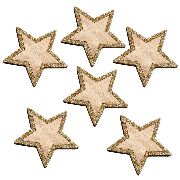 Holz Sterne 6er Set Holzdeko Holzstern Glitzernd Dekosterne für Weihna — Oblique Unique