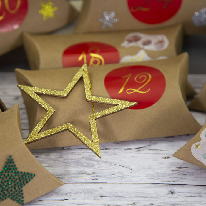 3 Holz Sterne mit Glitzereffekt + Schnur Weihnachtsdeko Weihnachtsbaum Anhänger Weihnachten - gold