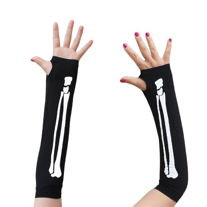 Skelett Handschuhe Armlinge fingerlos Halloween Kostüm Karneval