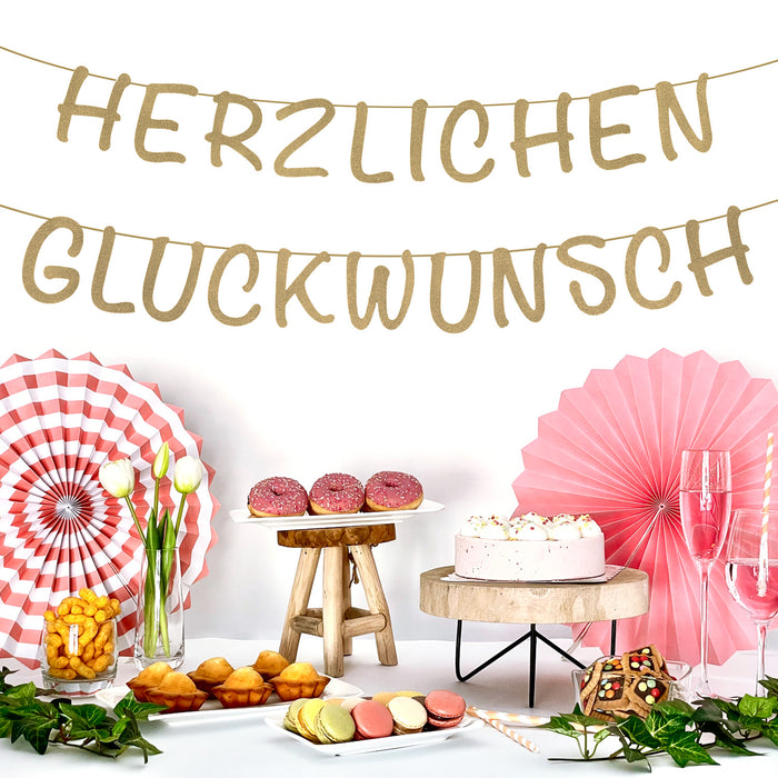 Herzlichen Glückwunsch Girlande gold Banner für für Geburtstag Kindergeburtstag Jubiläum Hochzeit Dekoration