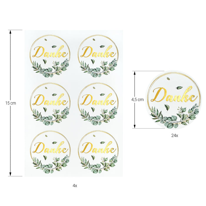 24 Danke Sticker goldfarbene Aufkleber für Hochzeit Konfirmation Kommunion Jugendweihe Taufe Gastgeschenk